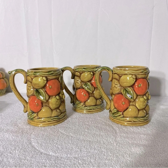 Vintage MCM Japan Pottery Ceramic Orange Spice 8Pc  Tea Set - Picture 13 of 16